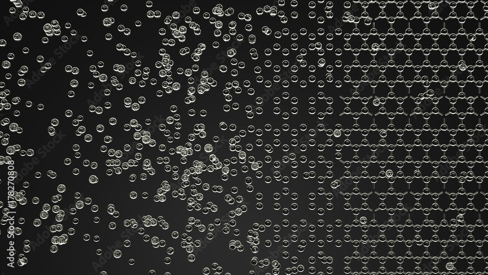 Aufkleber creation of hexagonal molecular structure, 3d rendering