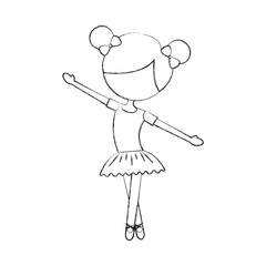 the little girl danced ballet with tutu dress and bun hair