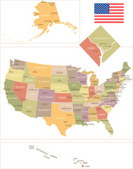 United States - vintage map and flag - illustration