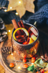 Black hot tea. Autumn composition