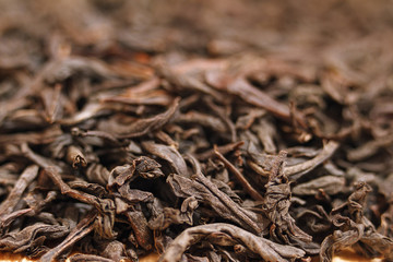 Dry leaves of black tea close-up