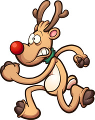 Christmas reindeer running scared. Vector clip art illustration with simple gradients. All in a single layer. 