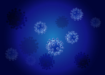 Virus vector on blue background. Hepatitis, HIV, viruses. Bacteria.