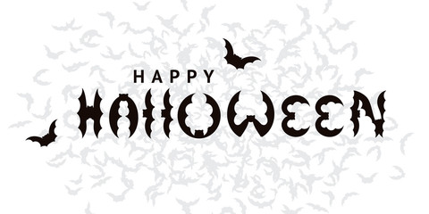 Happy Halloween design postcard with bats. Greeting card on white background