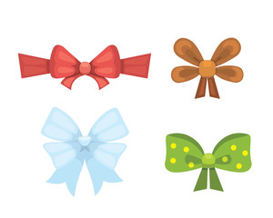 Cartoon cute gift bows with ribbons. color butterfly tie