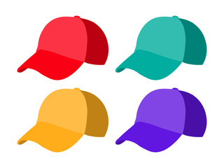 Set of realistic baseball cap templates. Colorful hat Vector EPS10 illustration.