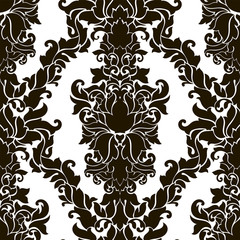 Seamless abstract damask pattern. Black and white vector background. Ornament for wrapping, wallpaper, tiles