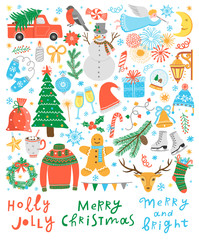 Fototapeta na wymiar Christmas cute vector icons set