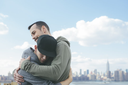 Loving Gay Men Lovers Embracing in New York