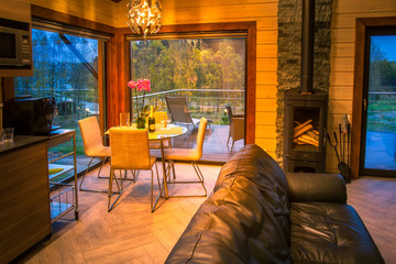 Cottage. Living room cottage. Room with fireplace.
