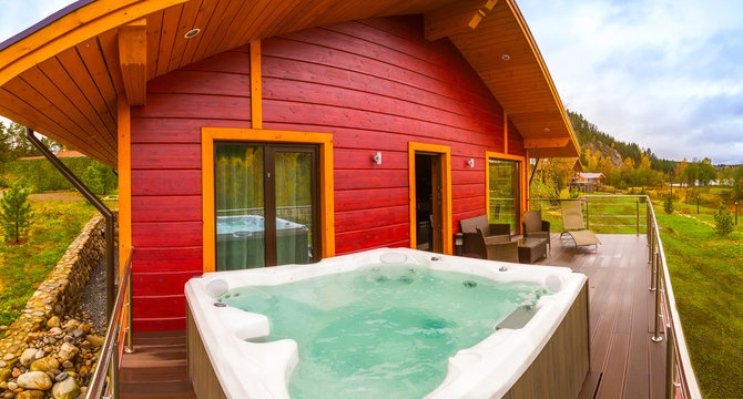 Jacuzzi on the balcony of the cottage. Relax in the cottage with Jacuzzi. Rest outside the city.