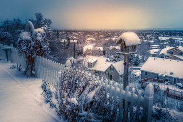 Winter urban setting during winter after snow storm