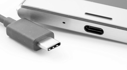 USB Type-C. usb-c cable and smartphone