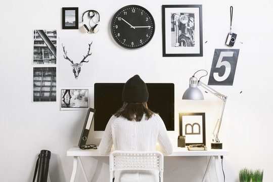 Modern workspace with a creative woman worker.