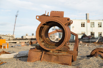 The old broken case of the electric motor