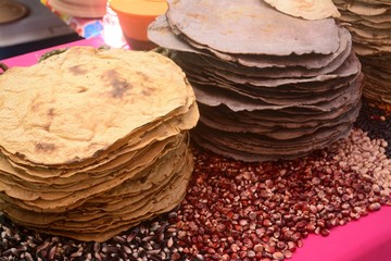 Mexican traditional corn huge tortilla for Tlayuda, an ethnic food from Oaxaca state