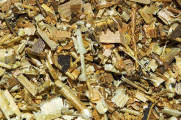 a mountain of wooden sawdust close up