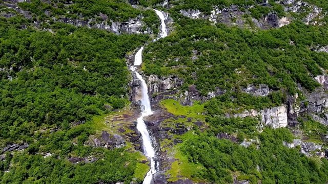 Mountain waterfall in the fjords of Norway
