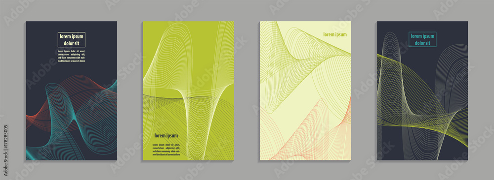 Poster minimal covers design. geometric linear shapes. eps10 vector. four a4 size backgrounds with abstract