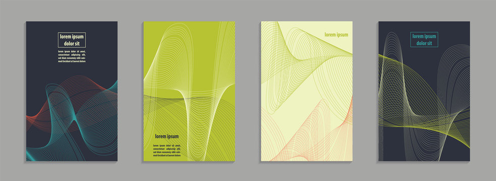 Minimal covers design. Geometric linear shapes. Eps10 vector. Four A4 size backgrounds with abstract minimalistic motif.