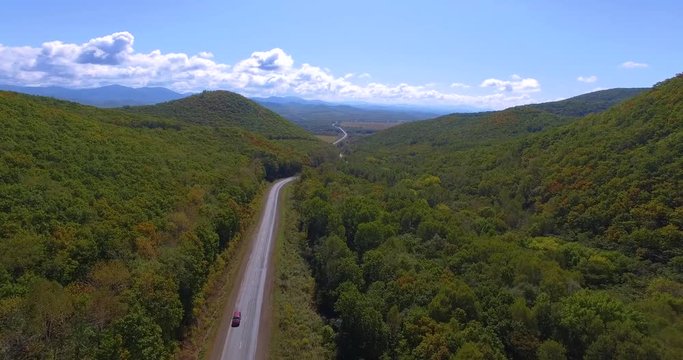 fog, road, fields, fog in the field, fog on the road, trail, Primorsky Krai, quadrocopter, shooting from height, field, green grass