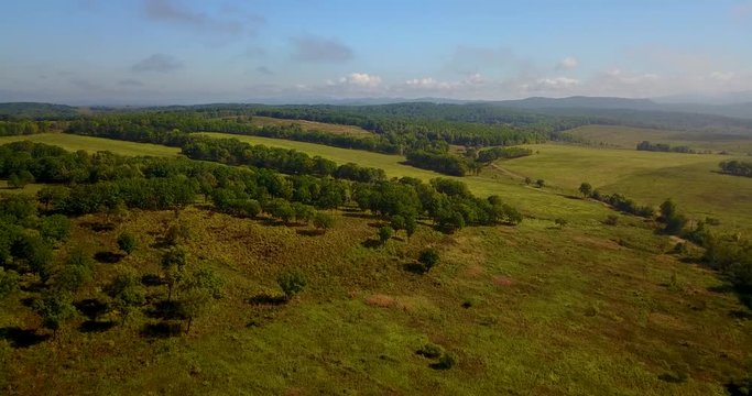fog, road, fields, fog in the field, fog on the road, trail, Primorsky Krai, quadrocopter, shooting from height, field, green grass