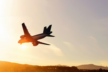 Airliner in sky. Mixed media