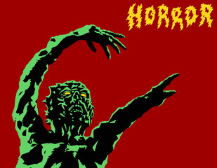 Naklejka premium Green zombie reach out. Vector illustration.