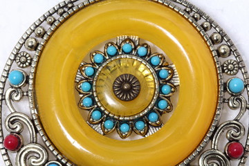 Typical African Tribe Necklace with Yellow Precious Stone and Silver