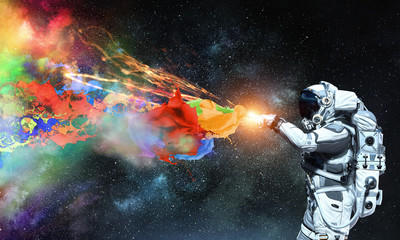 Spaceman and his mission. Mixed media