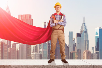 Superhero Repairman On Top Of Building