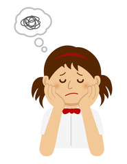 thinking / troubled / suffering teen woman illustration