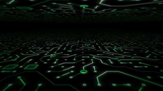 Endless Travel Through Green Circuitboard Space Background Loop