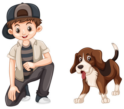 Little boy and cute beagle dog