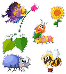 Sticker set with many types of insects