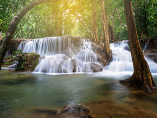 Huay Mae Kamin,Beautiful waterfall landscape in rainforset at Kanchanaburi province,Thailand