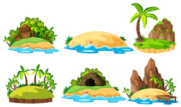 Six views of islands on white background