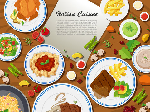 Italian cuisine with different types of food