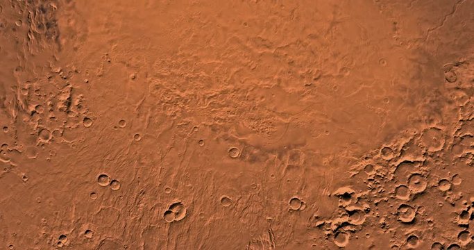 Very high altitude aerial flyover of Mars' Hellas Planitia. No HUD. Clip is reversible and can be rotated 180 degrees. Data: NASA/JPL/USGS