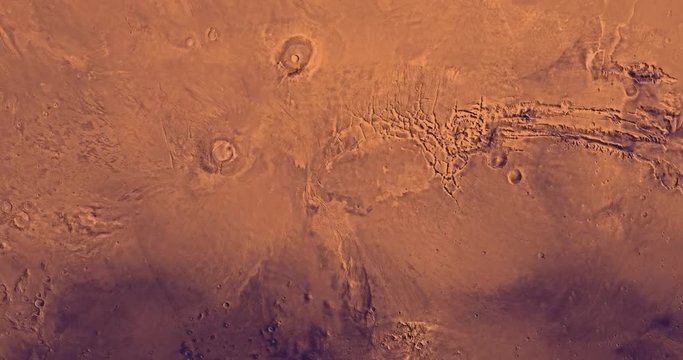 Very high altitude aerial flyover of Mars' equator at -109 degrees longitude. No HUD. Clip is reversible and can be rotated 180 degrees. Data: NASA/JPL/USGS