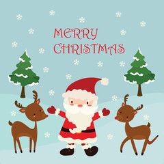 Christmas Greeting Card with Christmas Santa Claus ,Snowman and reindeer. Vector