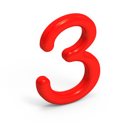 3D render red number 3