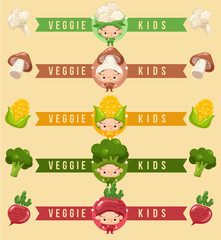 Boy and girl wearing Vegetable shaped hat : Vector Illustration