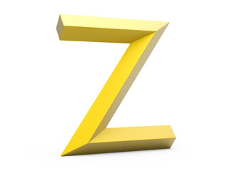 3D render golden beveled alphabet Z