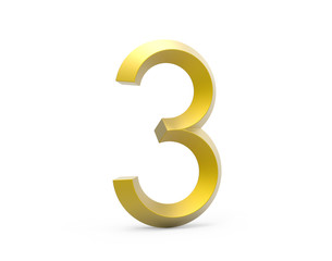 3D render golden beveled number 3