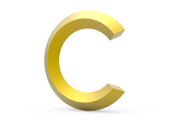 3D render golden beveled alphabet C