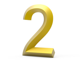 Naklejka premium 3D render golden beveled number 2