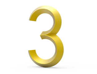 3D render golden beveled number 3