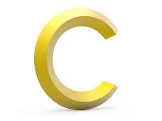 3D render golden beveled alphabet C