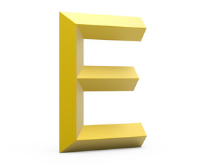 3D render golden beveled alphabet E